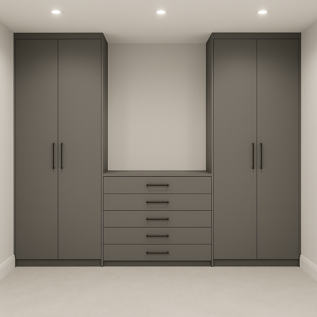 3M Bedroom Wardrobe & Drawer Set – 2x Tall Cabinets + Central Drawers
