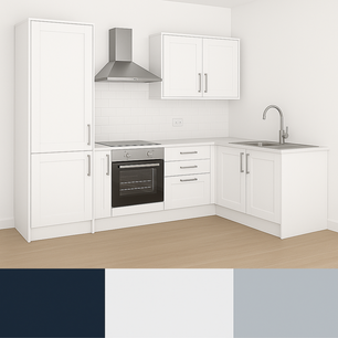 Complete Stratto Kitchen – Cabinets + Appliances Pack – Indigo / White / Grey