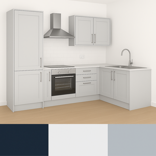 Complete Stratto Kitchen – Cabinets + Appliances Pack – Indigo / White / Grey