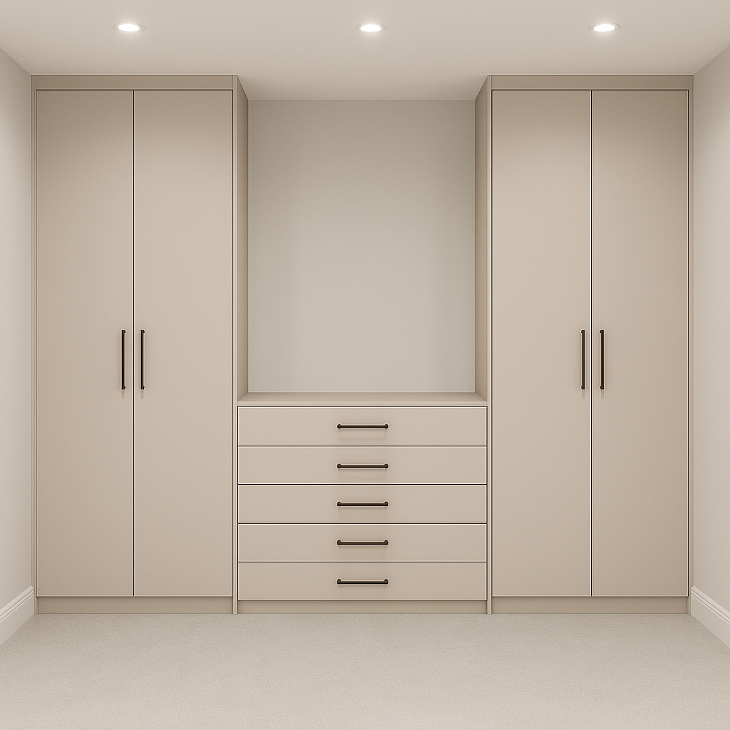 3M Bedroom Wardrobe & Drawer Set – 2x Tall Cabinets + Central Drawers