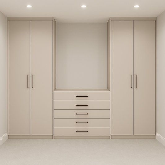 3M Bedroom Wardrobe & Drawer Set – 2x Tall Cabinets + Central Drawers