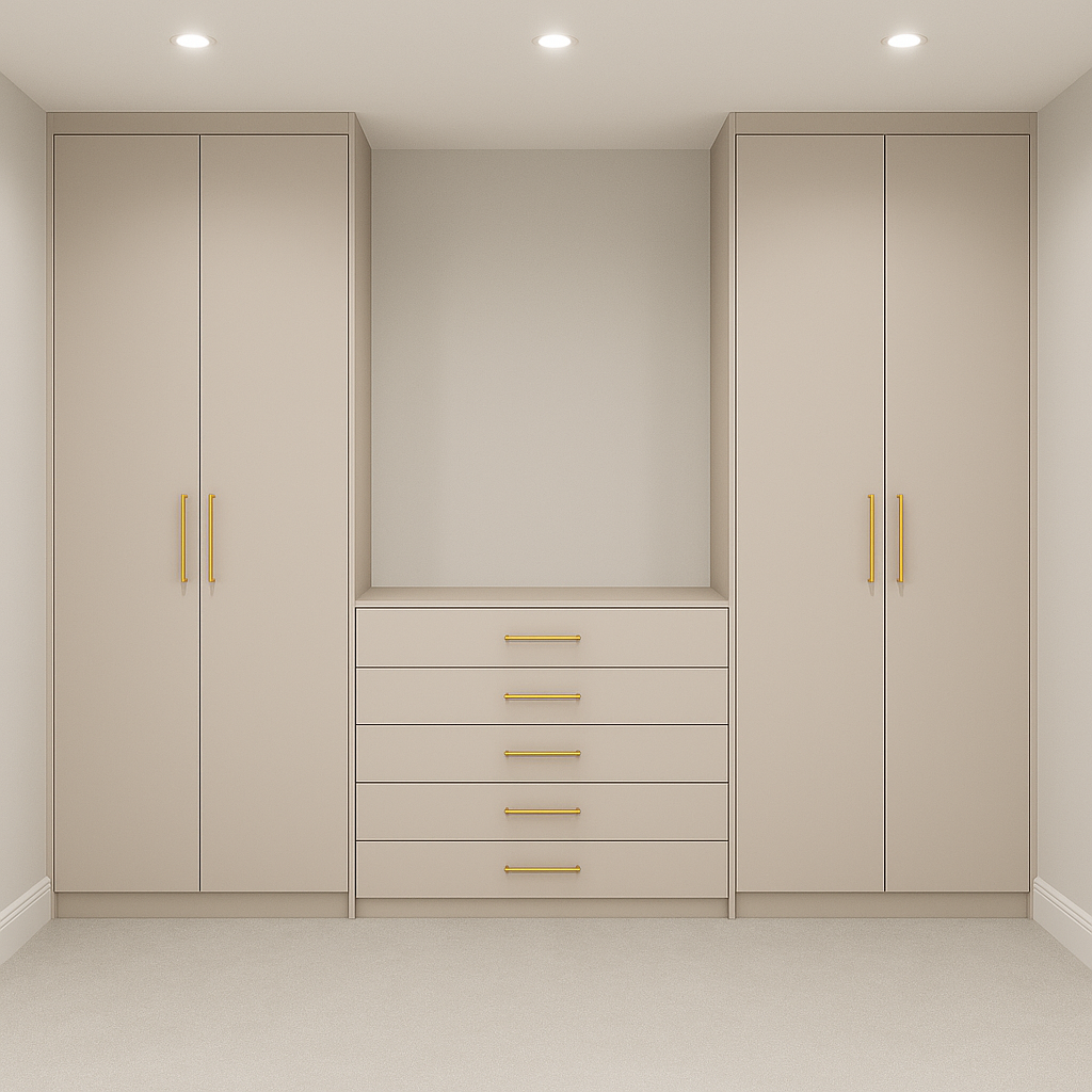 3M Bedroom Wardrobe & Drawer Set – 2x Tall Cabinets + Central Drawers