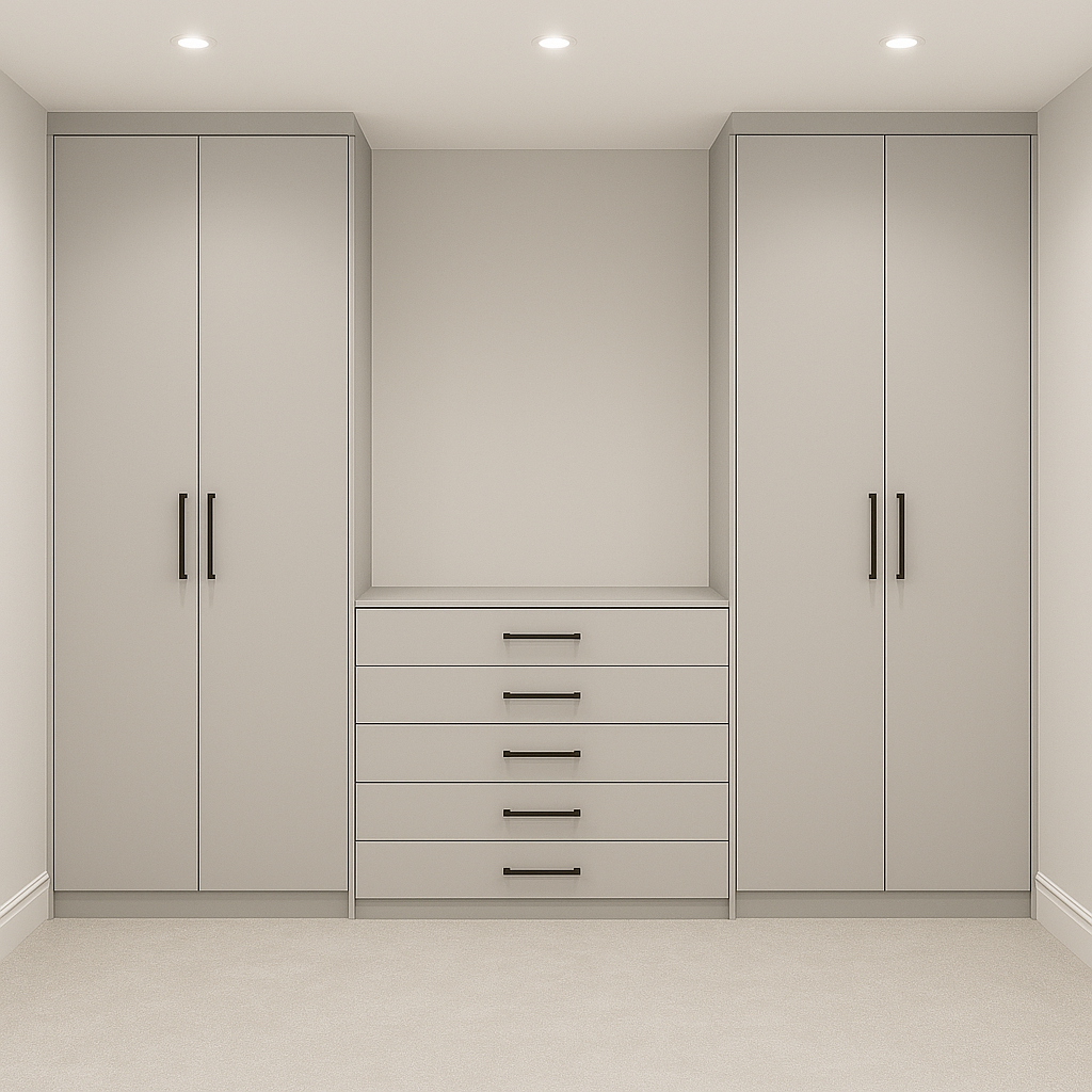 3M Bedroom Wardrobe & Drawer Set – 2x Tall Cabinets + Central Drawers
