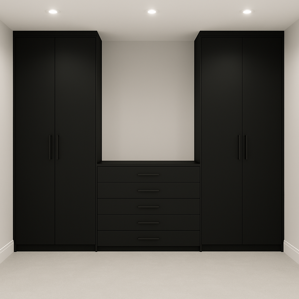 3M Bedroom Wardrobe & Drawer Set – 2x Tall Cabinets + Central Drawers